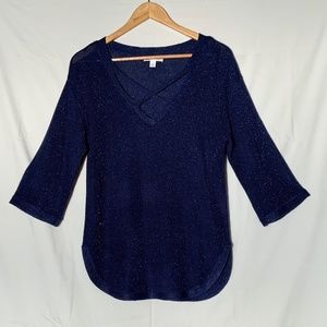 Sparkly Sweater with Criss Cross Neck